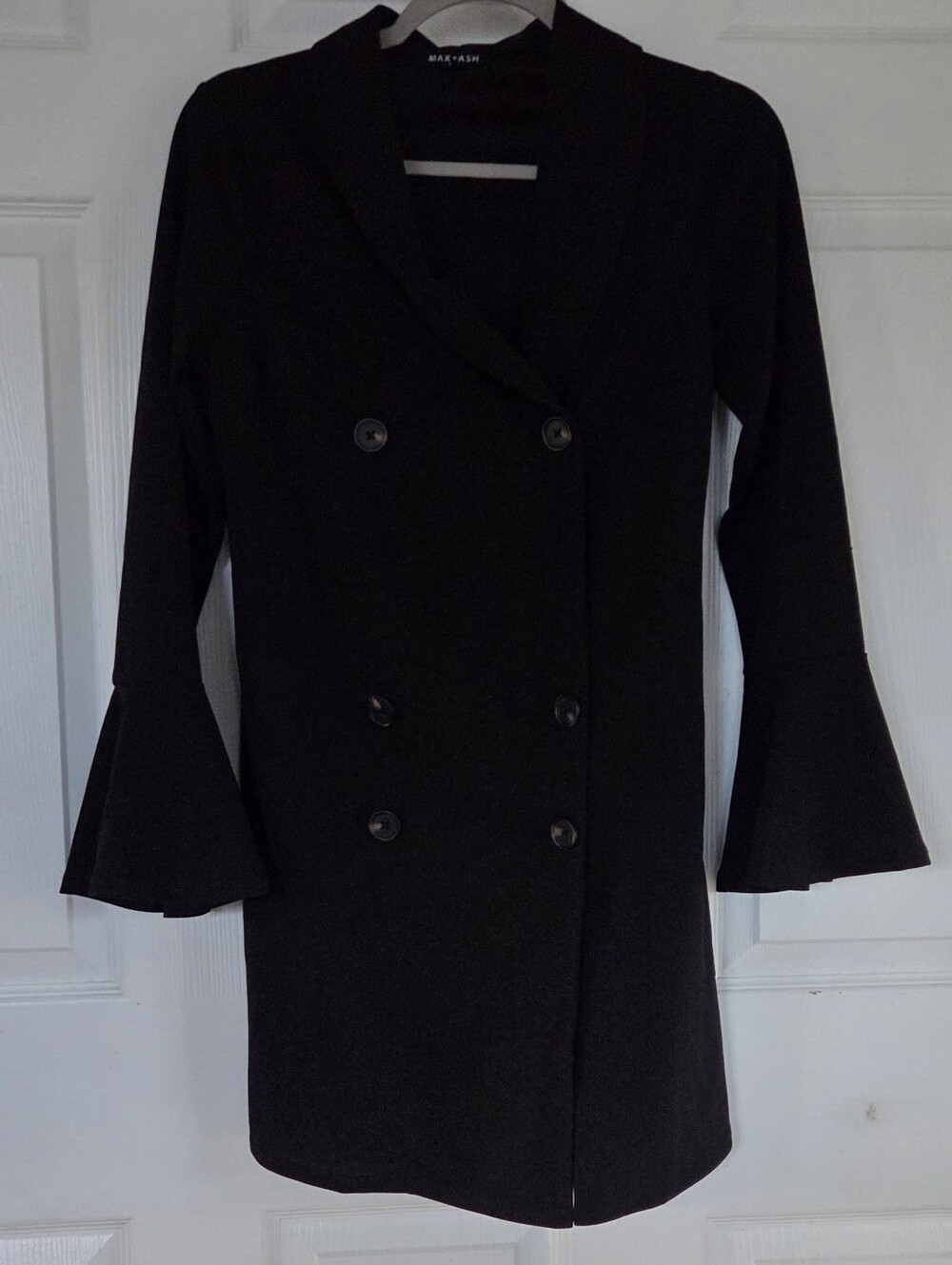 MAX + ASH Black Bell Sleeve Double-Breasted Tuxedo Blazer Mini Dress - S